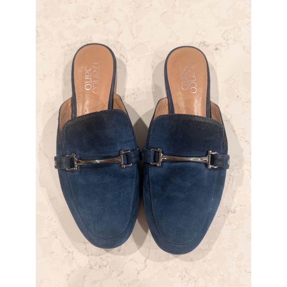 Franco Sarto Dolly Navy Blue Suede Horsebit Mules Loafers Womens Size 6M Flat